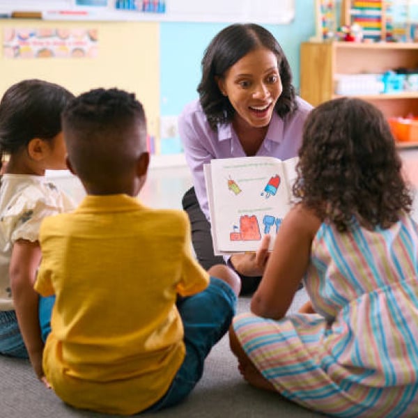 Teacher reading book to children